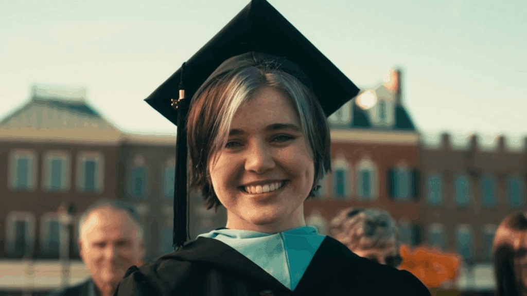 Student celebrating her graduation at the CCS campus Mahala B.  