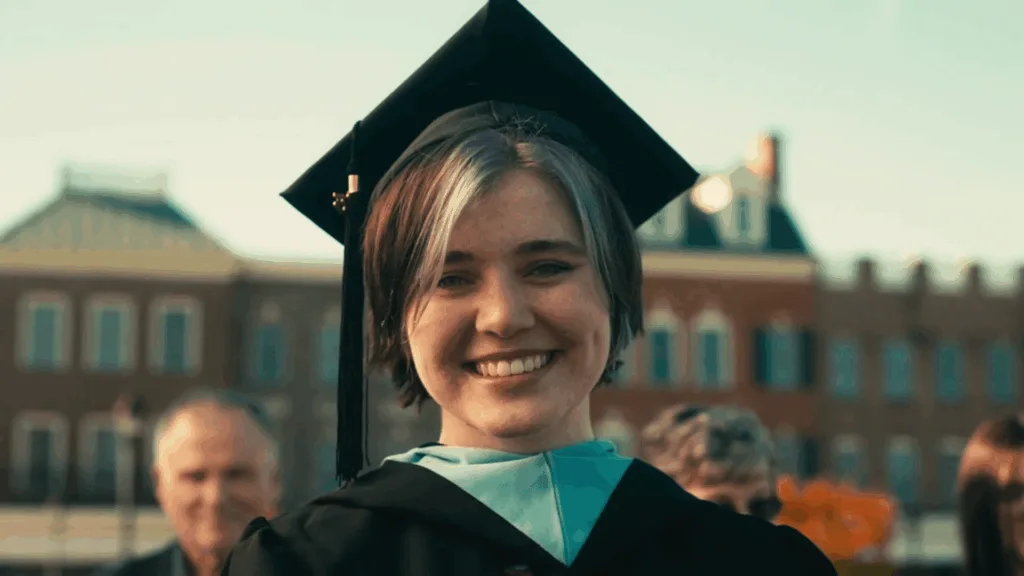 Student celebrating her graduation at the CCS campus Mahala B.  